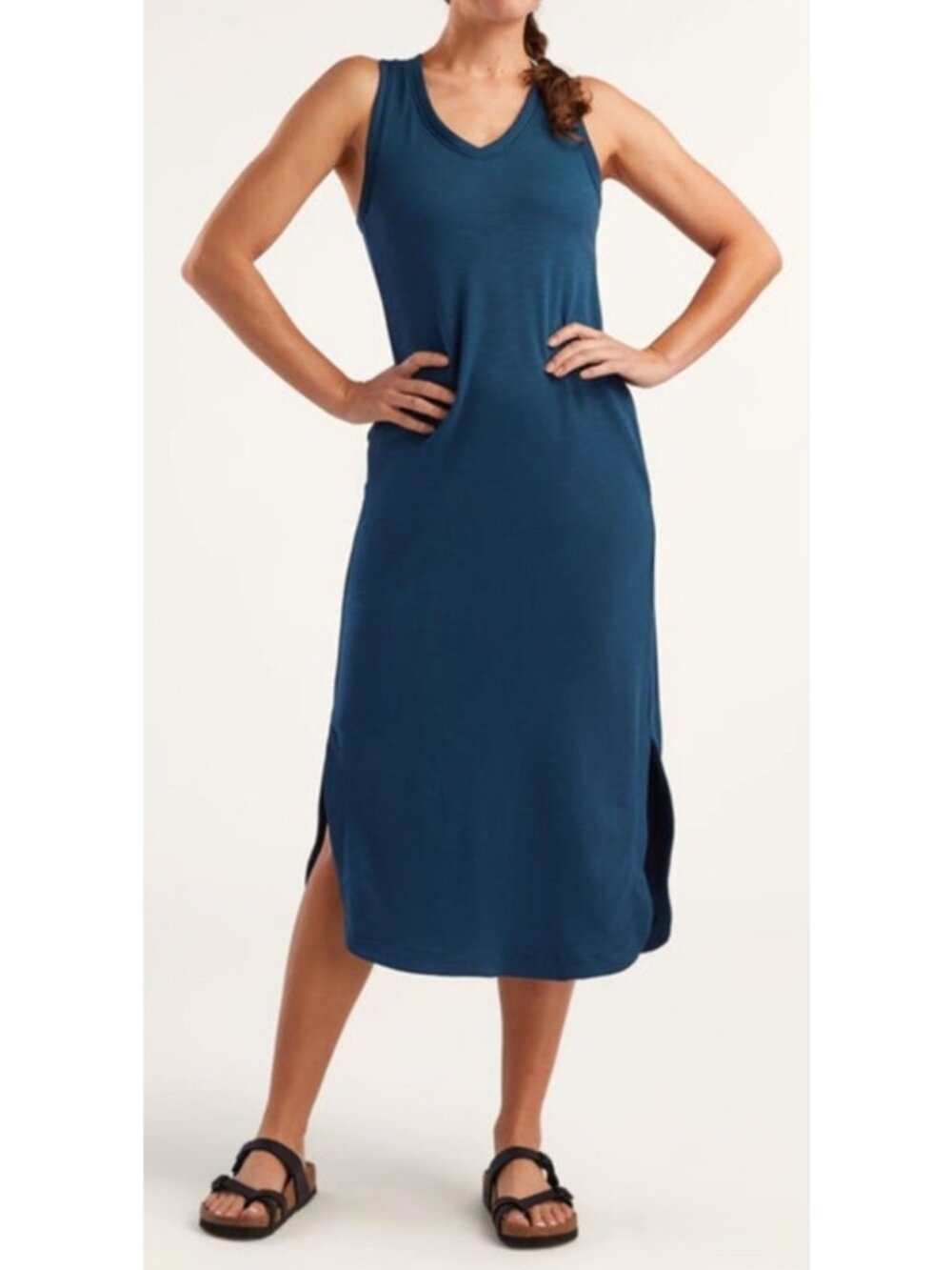 Title Nine Women's Sz XL Danvers Supa Sleeveless Midi Dress Relaxed Fit Blue